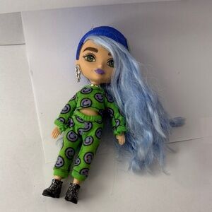 Stylish Doll in Green Smiley Set with Blue Hair